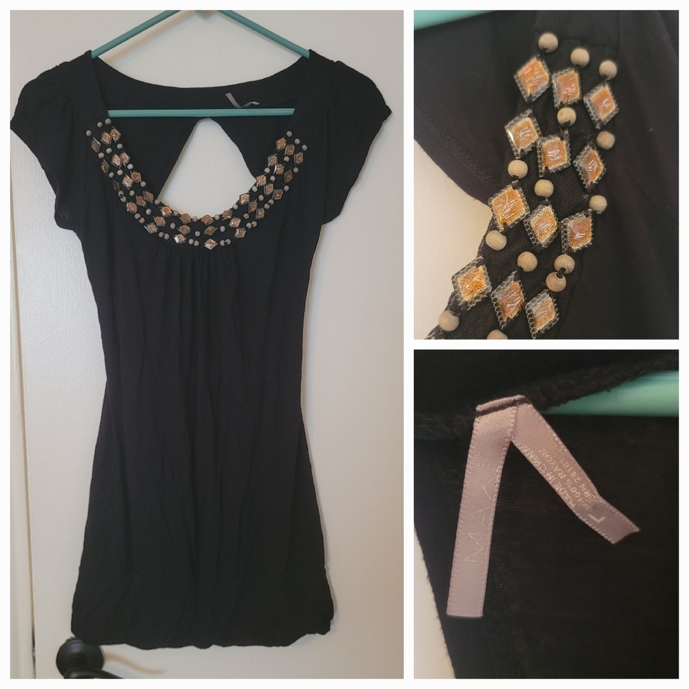 Black top with beads and cut out back details